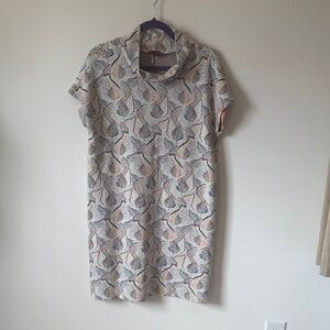 Cowl-Neck Leaf Print Midi Dress in Neutral Tones